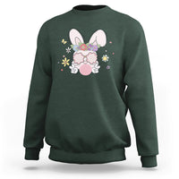 Cute Easter Bunny Head Glasses Bubblegum Flower Easter Day Sweatshirt - Wonder Print Shop