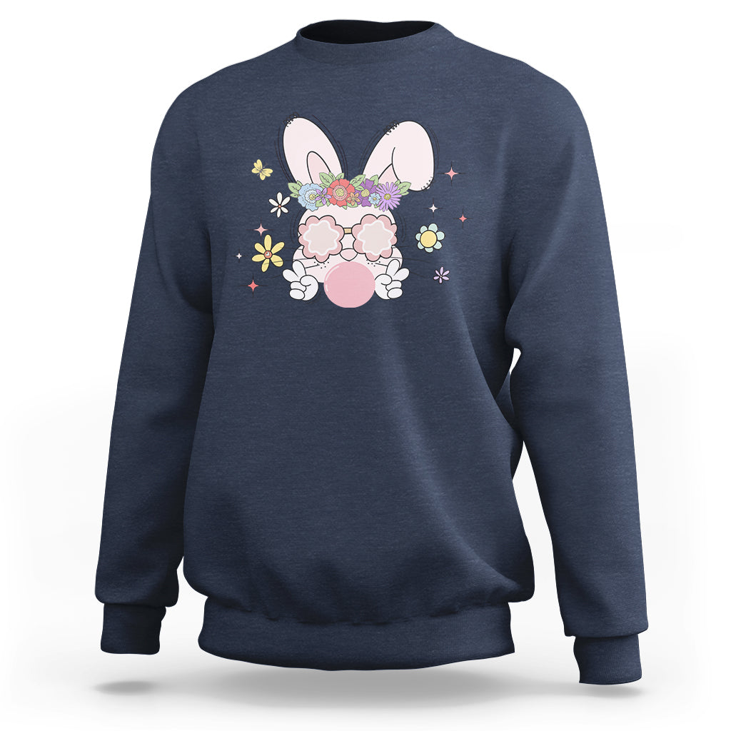 Cute Easter Bunny Head Glasses Bubblegum Flower Easter Day Sweatshirt - Wonder Print Shop