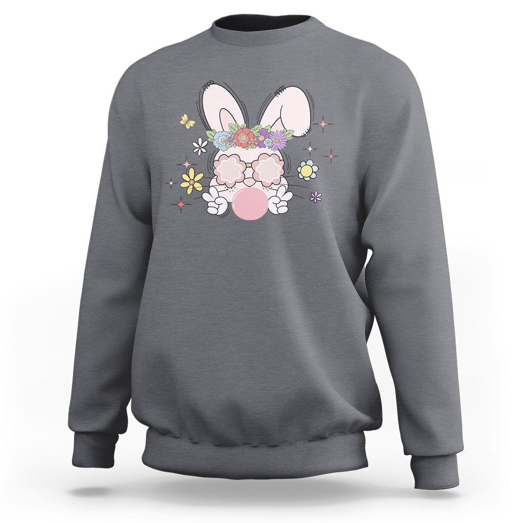 Cute Easter Bunny Head Glasses Bubblegum Flower Easter Day Sweatshirt - Wonder Print Shop