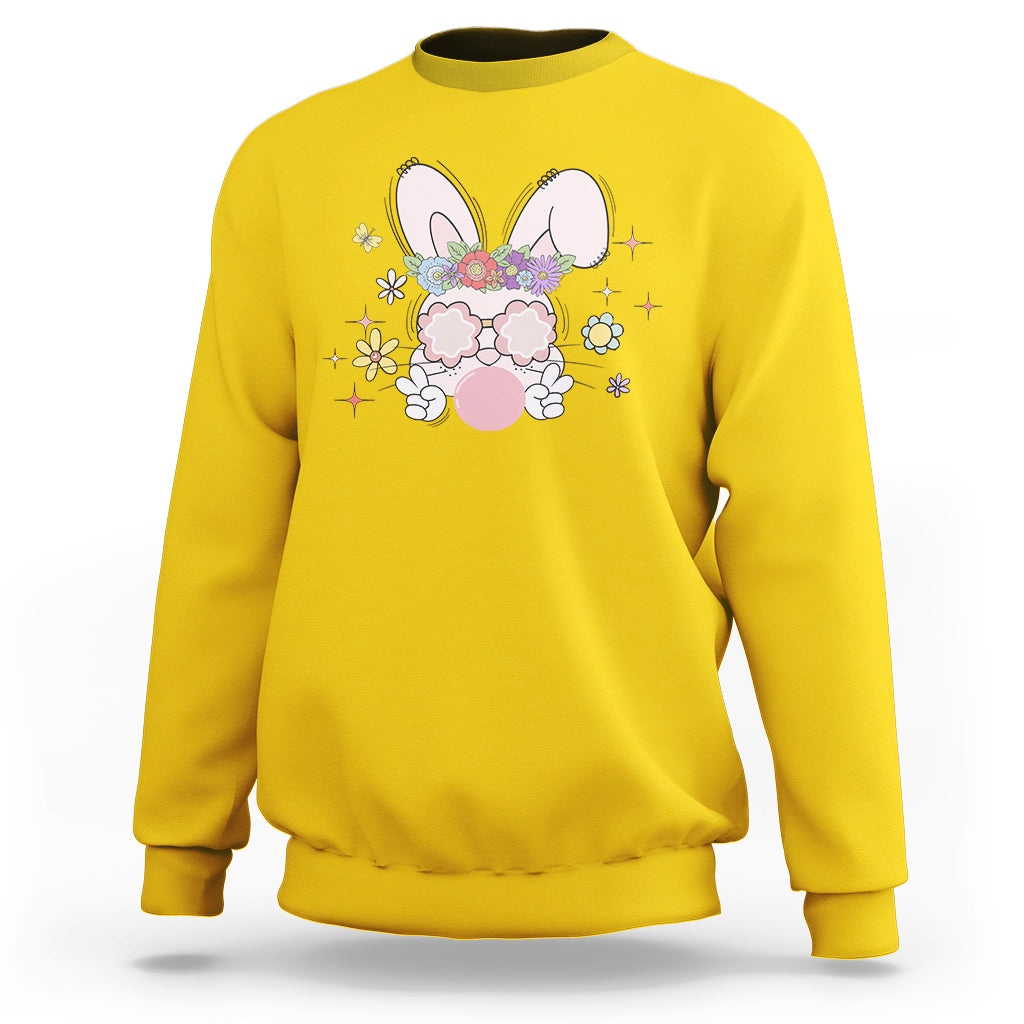 Cute Easter Bunny Head Glasses Bubblegum Flower Easter Day Sweatshirt - Wonder Print Shop