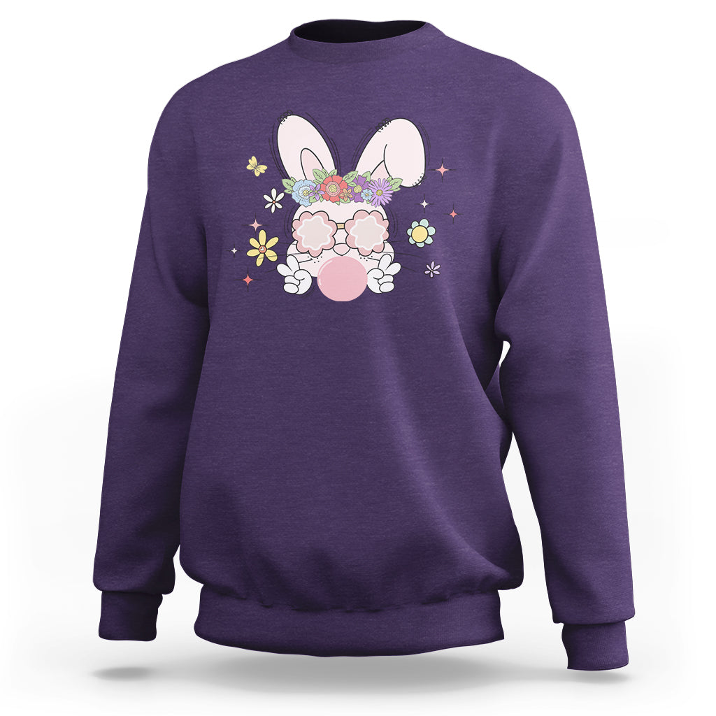 Cute Easter Bunny Head Glasses Bubblegum Flower Easter Day Sweatshirt - Wonder Print Shop