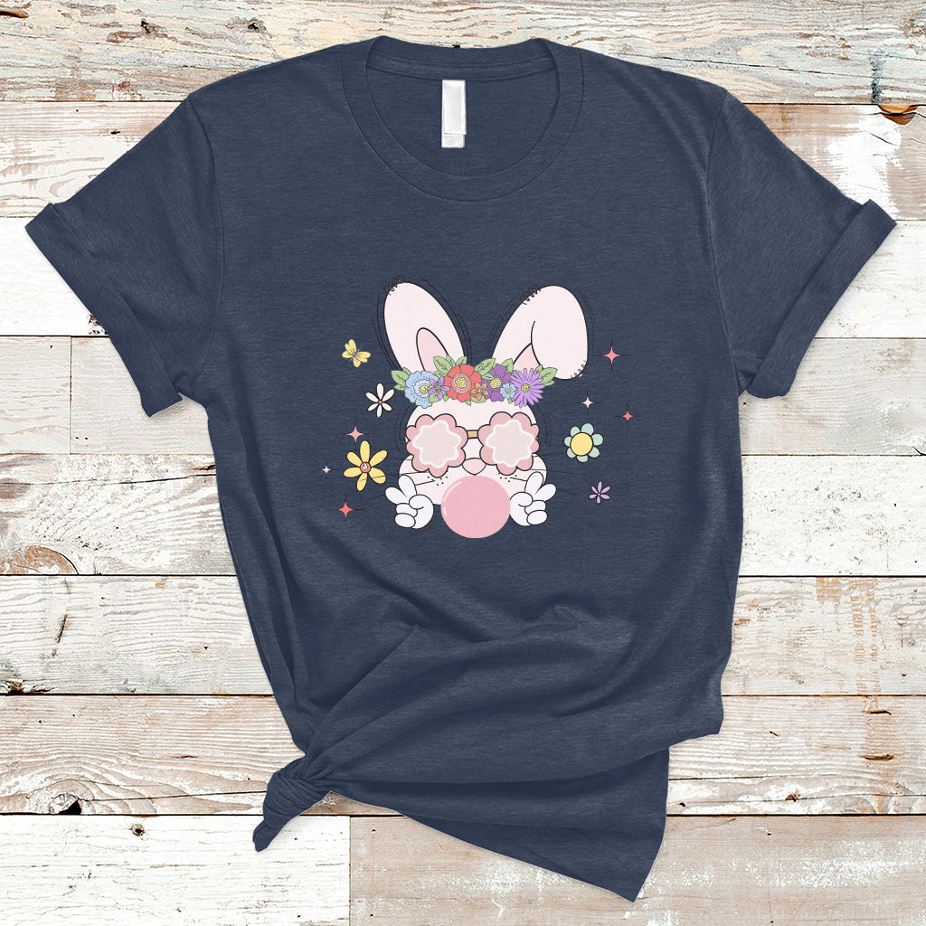 Cute Easter Bunny Head Glasses Bubblegum Flower Easter Day T-Shirt - Wonder Print Shop