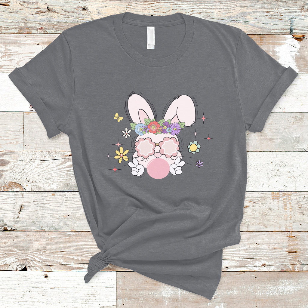 Cute Easter Bunny Head Glasses Bubblegum Flower Easter Day T-Shirt - Wonder Print Shop
