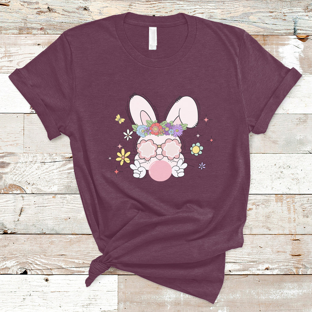 Cute Easter Bunny Head Glasses Bubblegum Flower Easter Day T-Shirt - Wonder Print Shop