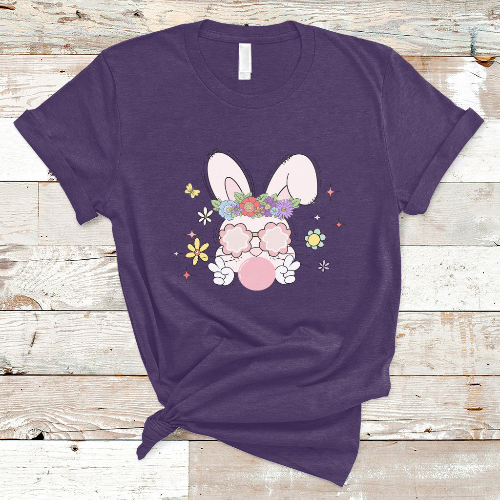 Cute Easter Bunny Head Glasses Bubblegum Flower Easter Day T-Shirt - Wonder Print Shop