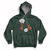 Forest green Easter hoodie with bunny graphic and playful text on the chest