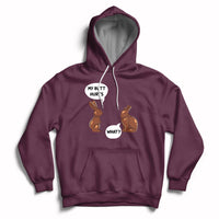 Maroon Easter hoodie with bunny graphic and playful text on the chest