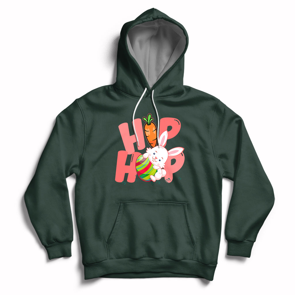 Forest green hoodie with front Easter bunny graphic and kangaroo pocket
