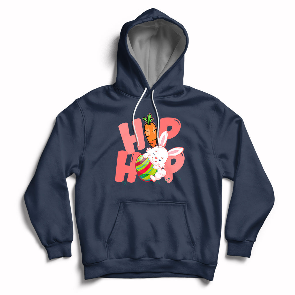 Navy hoodie with front Easter bunny graphic and kangaroo pocket