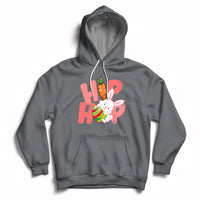 Charcoal gray hoodie with front Easter bunny graphic and kangaroo pocket