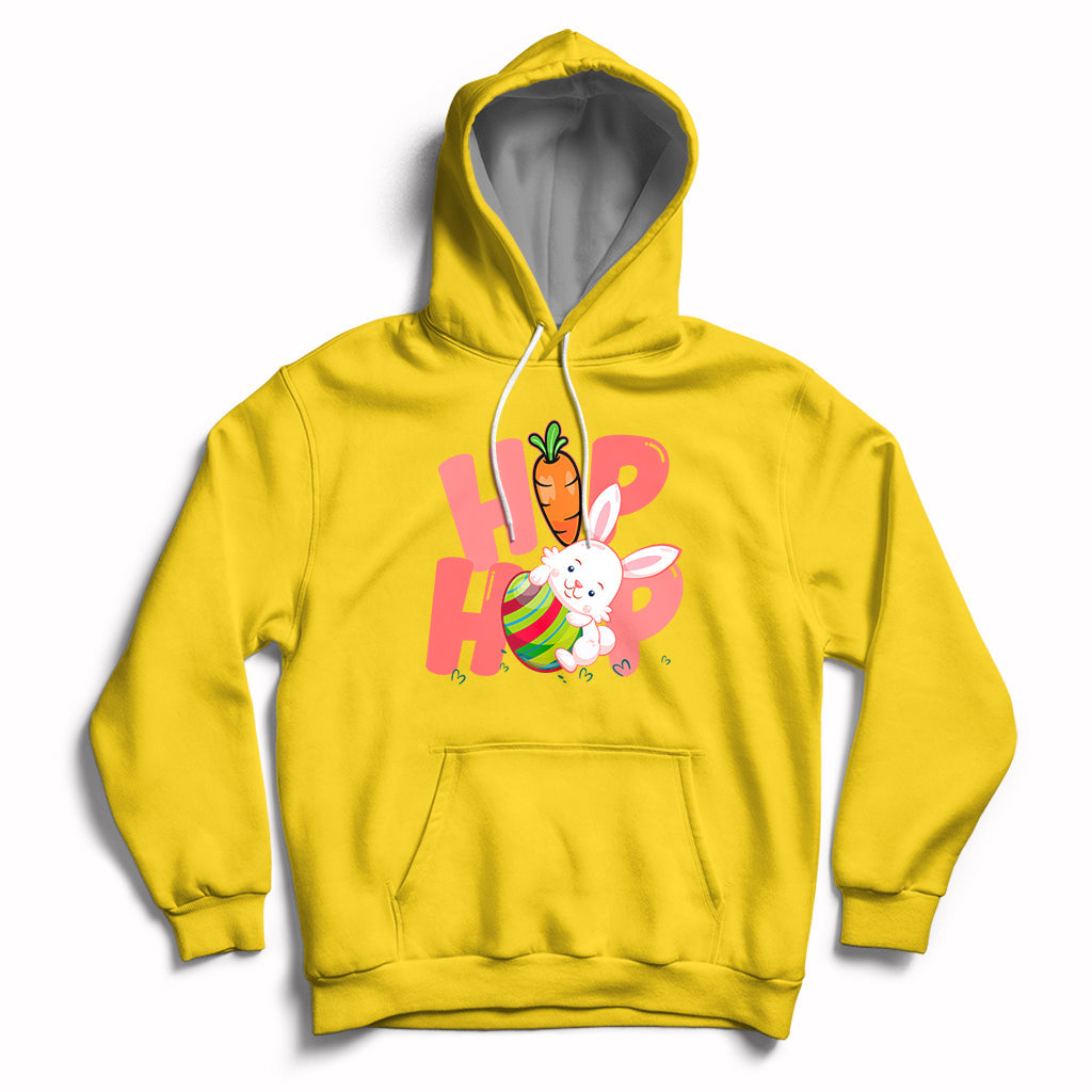 Daisy yellow hoodie with front Easter bunny graphic and kangaroo pocket