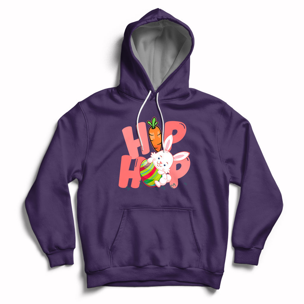 Purple hoodie with front Easter bunny graphic and kangaroo pocket