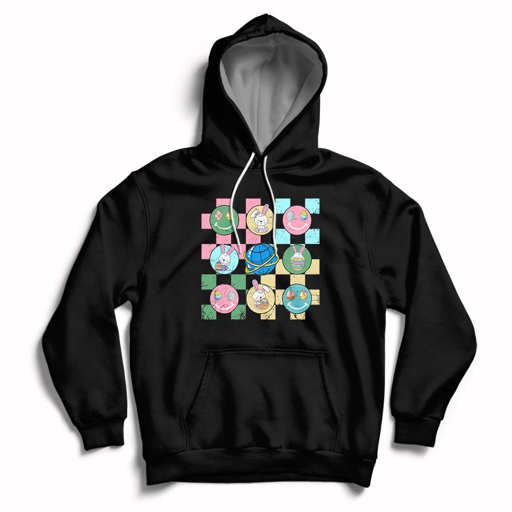 Retro Happy Easter Cute Easter Bunny Easter Eggs Hunting Hoodie - Wonder Print Shop