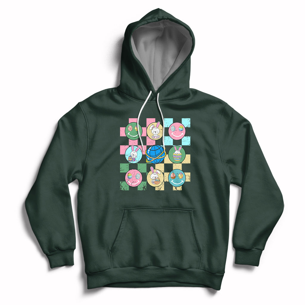 Retro Happy Easter Cute Easter Bunny Easter Eggs Hunting Hoodie - Wonder Print Shop