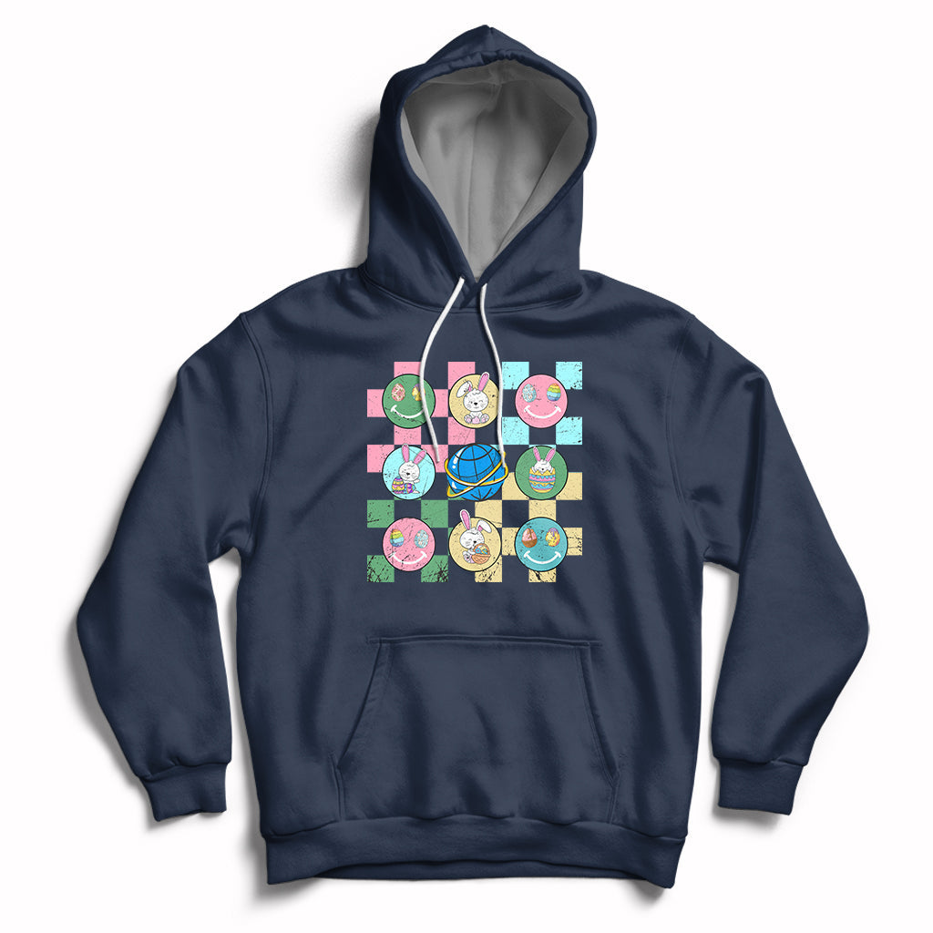 Retro Happy Easter Cute Easter Bunny Easter Eggs Hunting Hoodie - Wonder Print Shop