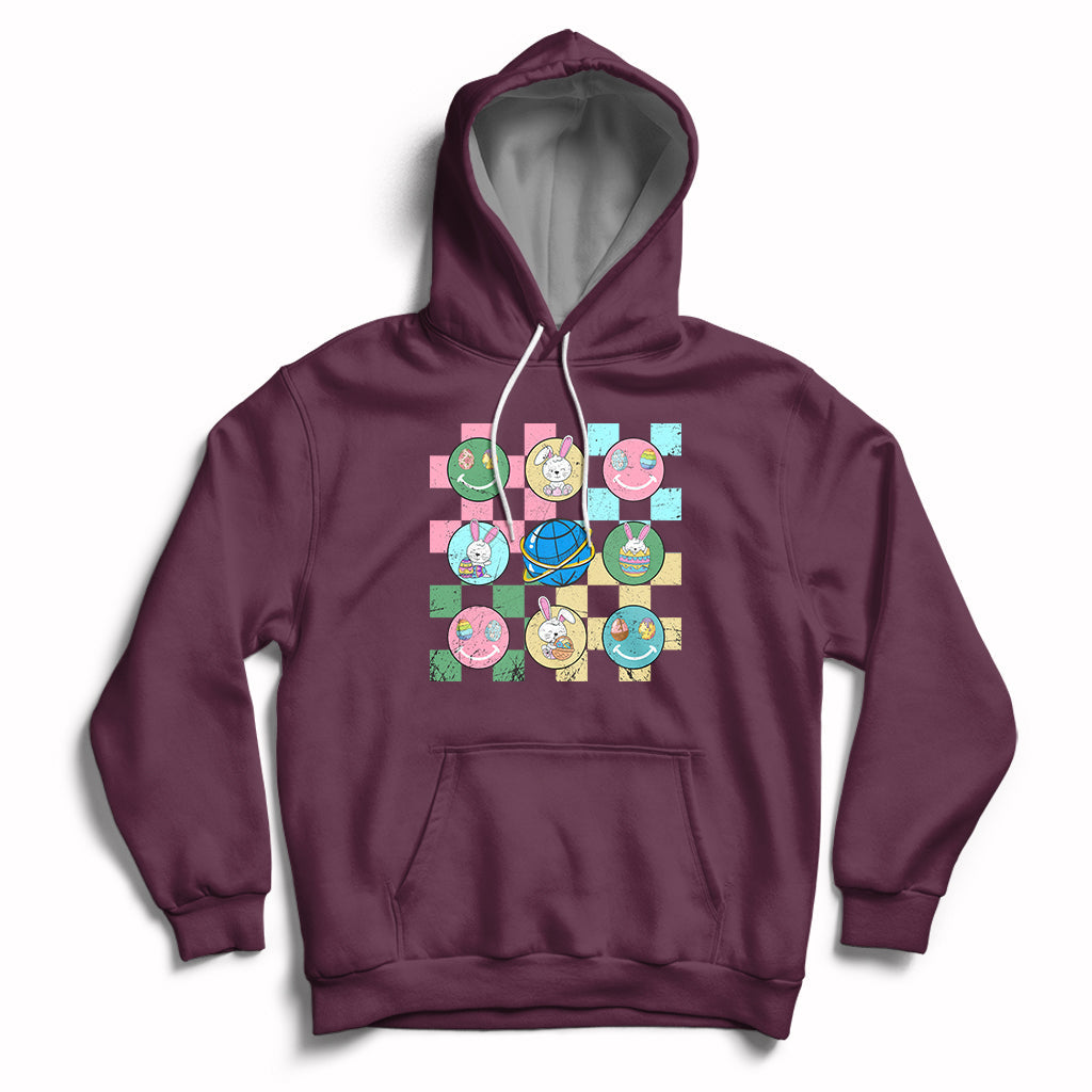 Retro Happy Easter Cute Easter Bunny Easter Eggs Hunting Hoodie - Wonder Print Shop