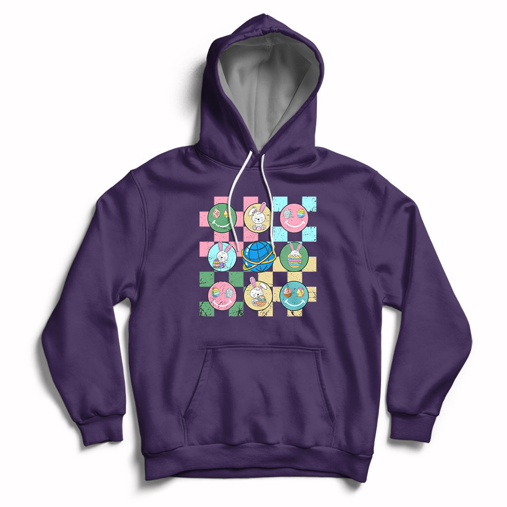 Retro Happy Easter Cute Easter Bunny Easter Eggs Hunting Hoodie - Wonder Print Shop