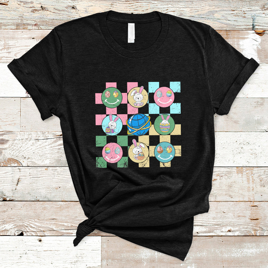 Retro Happy Easter Cute Easter Bunny Easter Eggs Hunting T-Shirt - Wonder Print Shop
