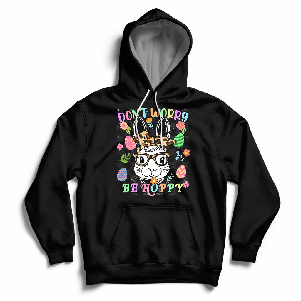 Don't Worry Be Hoppy Rabbit Cute Easter Bunny Head Retro Hoodie - Wonder Print Shop