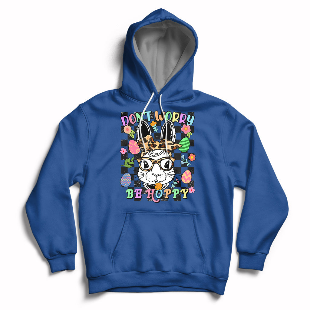 Don't Worry Be Hoppy Rabbit Cute Easter Bunny Head Retro Hoodie - Wonder Print Shop