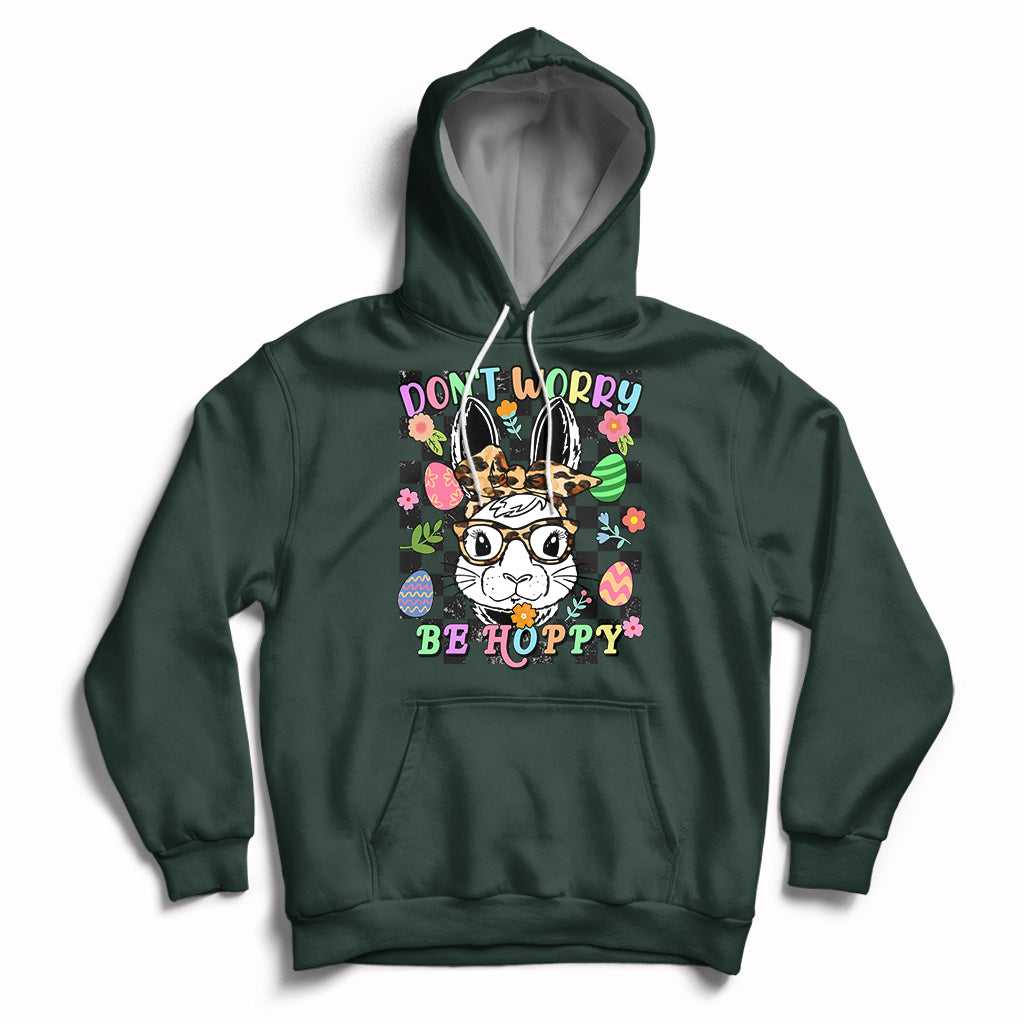 Don't Worry Be Hoppy Rabbit Cute Easter Bunny Head Retro Hoodie - Wonder Print Shop