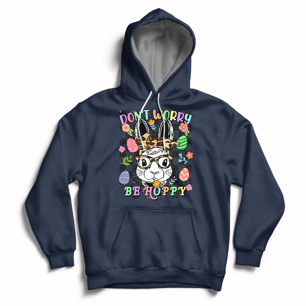 Don't Worry Be Hoppy Rabbit Cute Easter Bunny Head Retro Hoodie - Wonder Print Shop