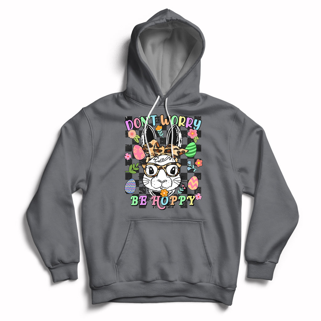 Don't Worry Be Hoppy Rabbit Cute Easter Bunny Head Retro Hoodie - Wonder Print Shop