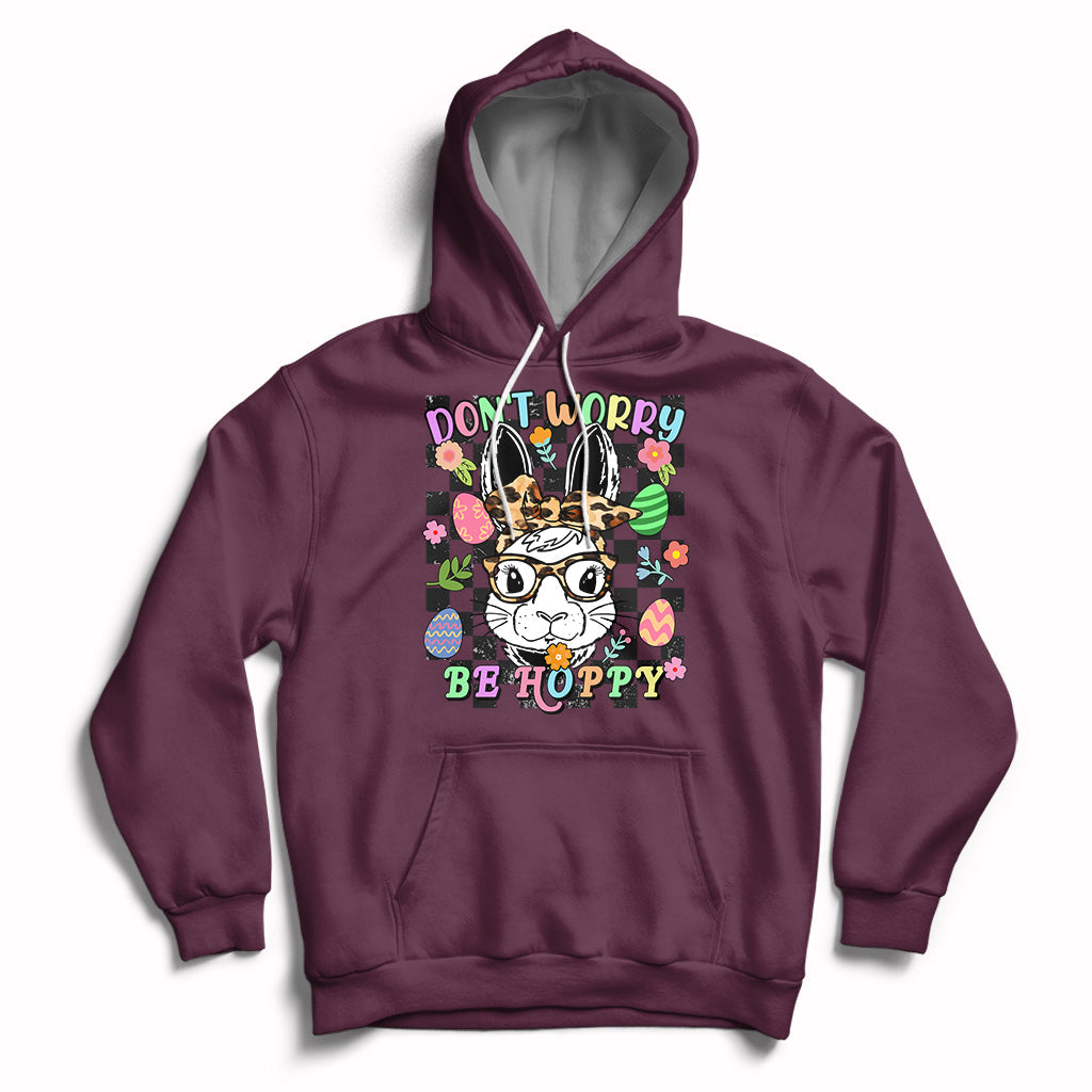 Don't Worry Be Hoppy Rabbit Cute Easter Bunny Head Retro Hoodie - Wonder Print Shop