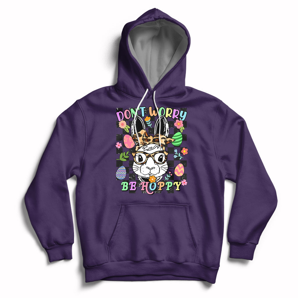 Don't Worry Be Hoppy Rabbit Cute Easter Bunny Head Retro Hoodie - Wonder Print Shop