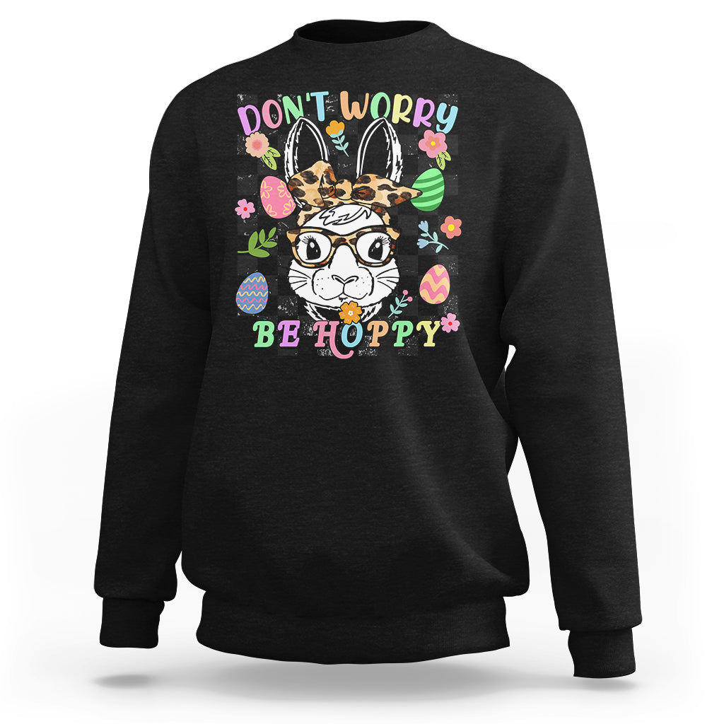 Don't Worry Be Hoppy Rabbit Cute Easter Bunny Head Retro Sweatshirt - Wonder Print Shop