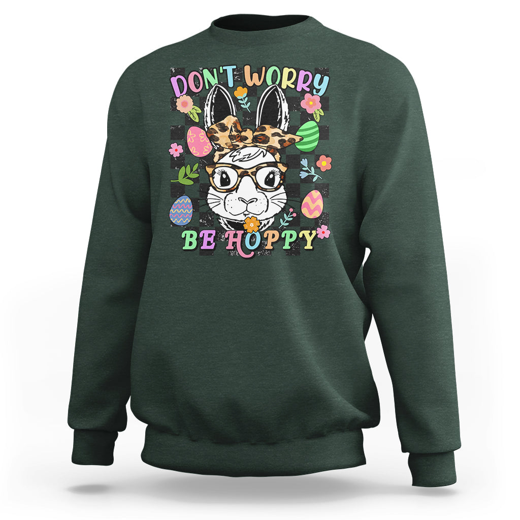Don't Worry Be Hoppy Rabbit Cute Easter Bunny Head Retro Sweatshirt - Wonder Print Shop