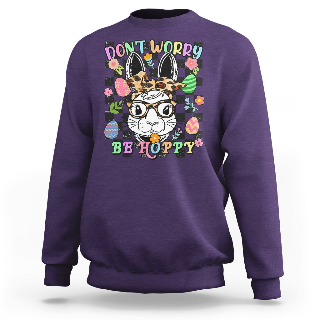 Don't Worry Be Hoppy Rabbit Cute Easter Bunny Head Retro Sweatshirt - Wonder Print Shop