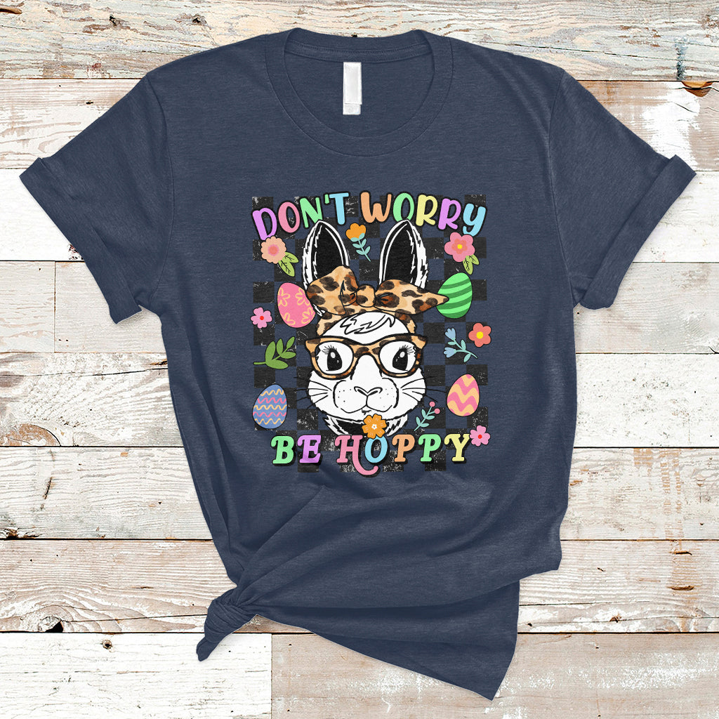 Don't Worry Be Hoppy Rabbit Cute Easter Bunny Head Retro T-Shirt - Wonder Print Shop