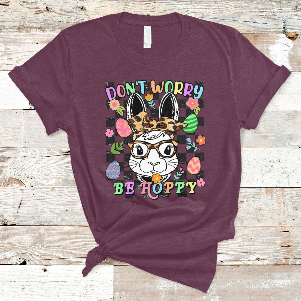 Don't Worry Be Hoppy Rabbit Cute Easter Bunny Head Retro T-Shirt - Wonder Print Shop
