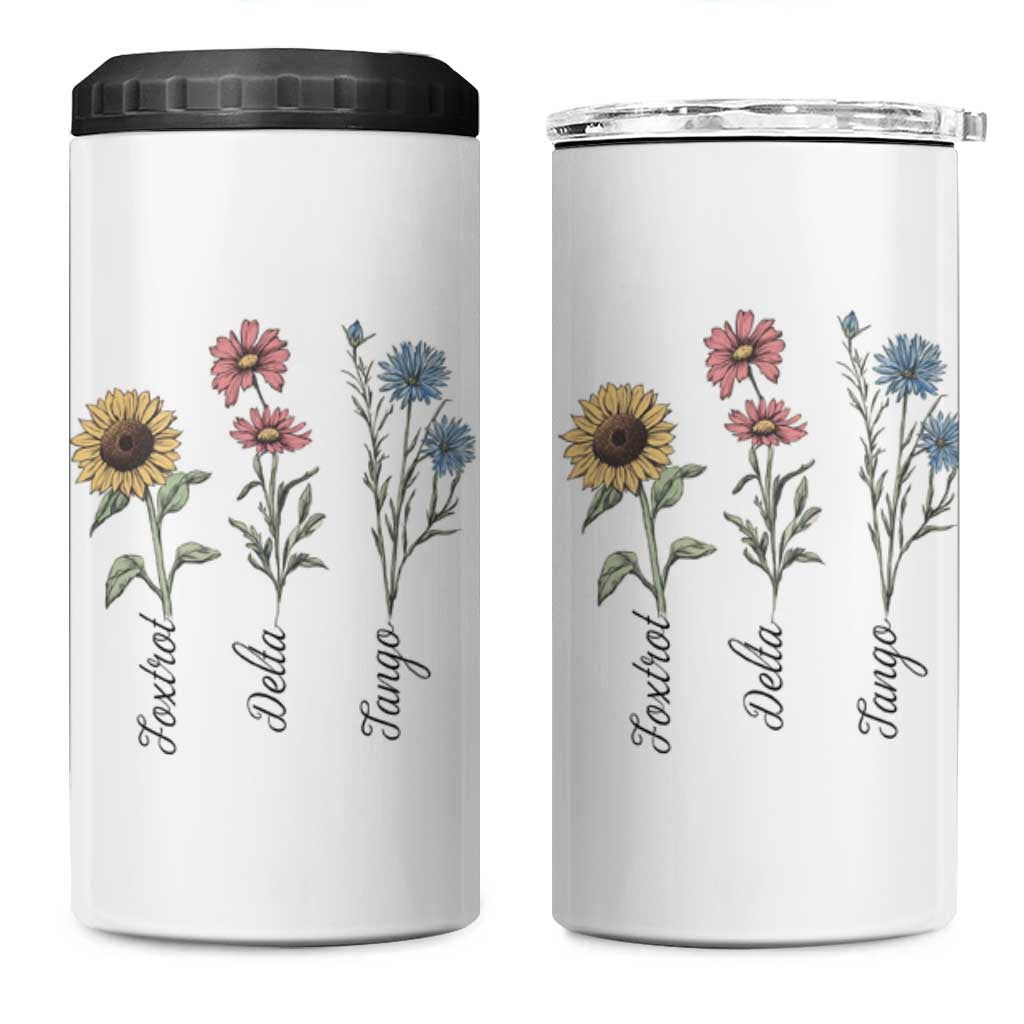 Floral FDT Foxtrot Delta Tango 4 in 1 Can Cooler Tumbler Funny Offensive Retro