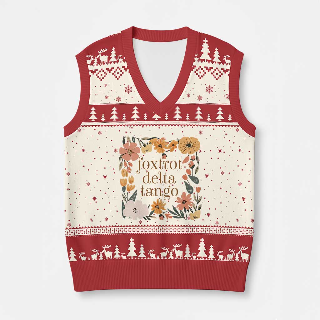 Foxtrots Deltas Tangos Boho Floral V-Neck Knit Sweater Vest Funny Offensive - Wonder Print Shop