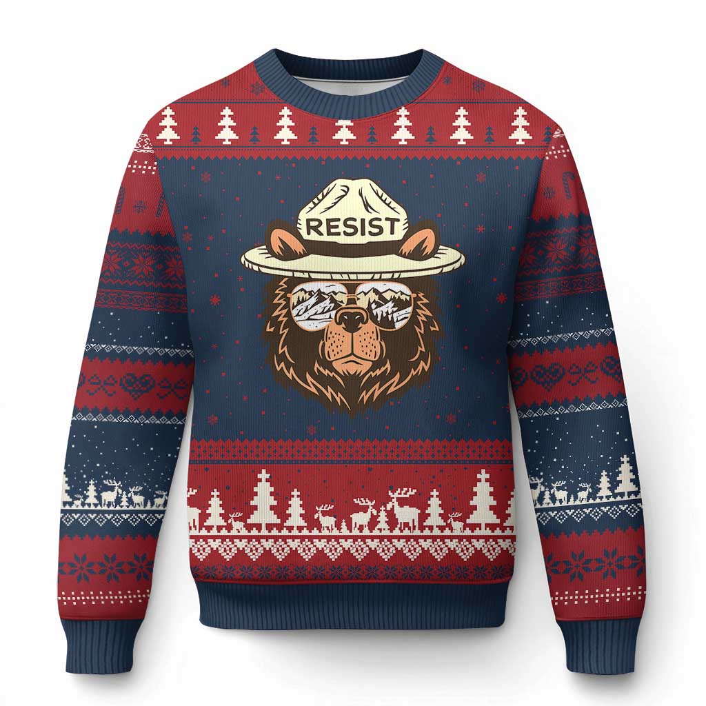 Resist Bear Retro Vintage Ugly Christmas Sweater - Wonder Print Shop