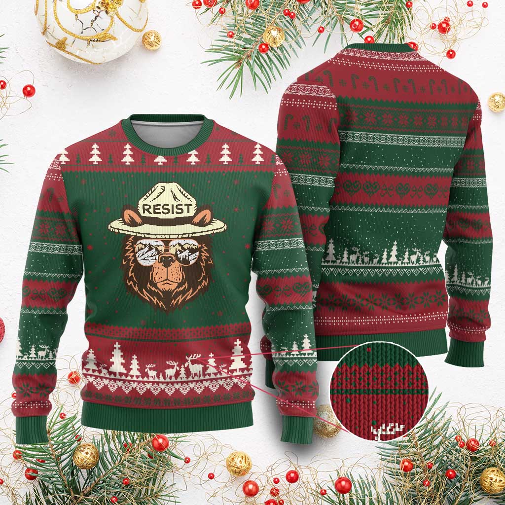 Resist Bear Retro Vintage Ugly Christmas Sweater - Wonder Print Shop