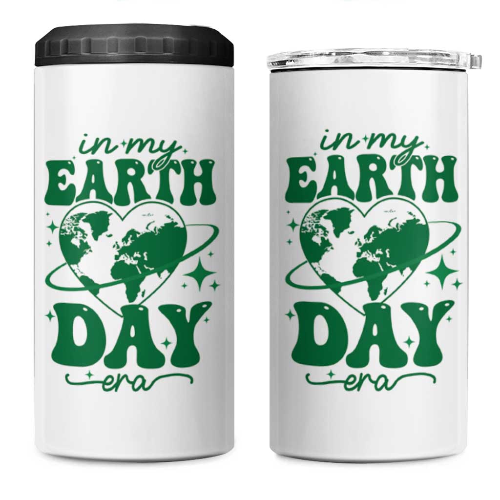 In My Earth Day Era 4 in 1 Can Cooler Tumbler Cute Groovy Planet Heart