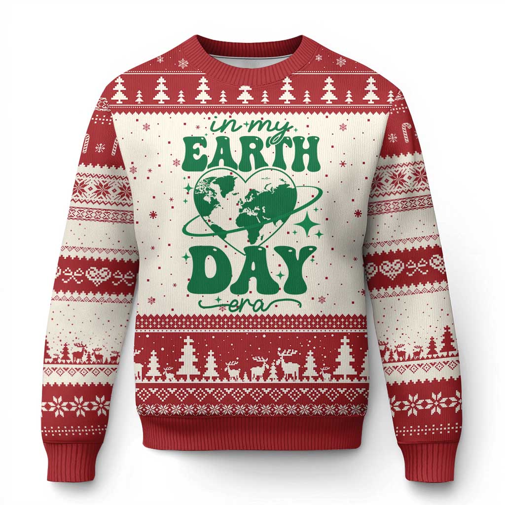 In My Earth Day Era Ugly Christmas Sweater Cute Groovy Planet Heart - Wonder Print Shop