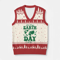 In My Earth Day Era V-Neck Knit Sweater Vest Cute Groovy Planet Heart - Wonder Print Shop