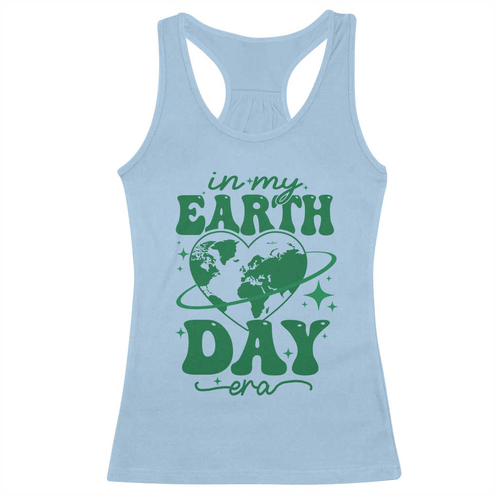 In My Earth Day Era Racerback Tank Top Cute Groovy Planet Heart