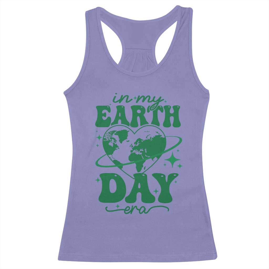In My Earth Day Era Racerback Tank Top Cute Groovy Planet Heart