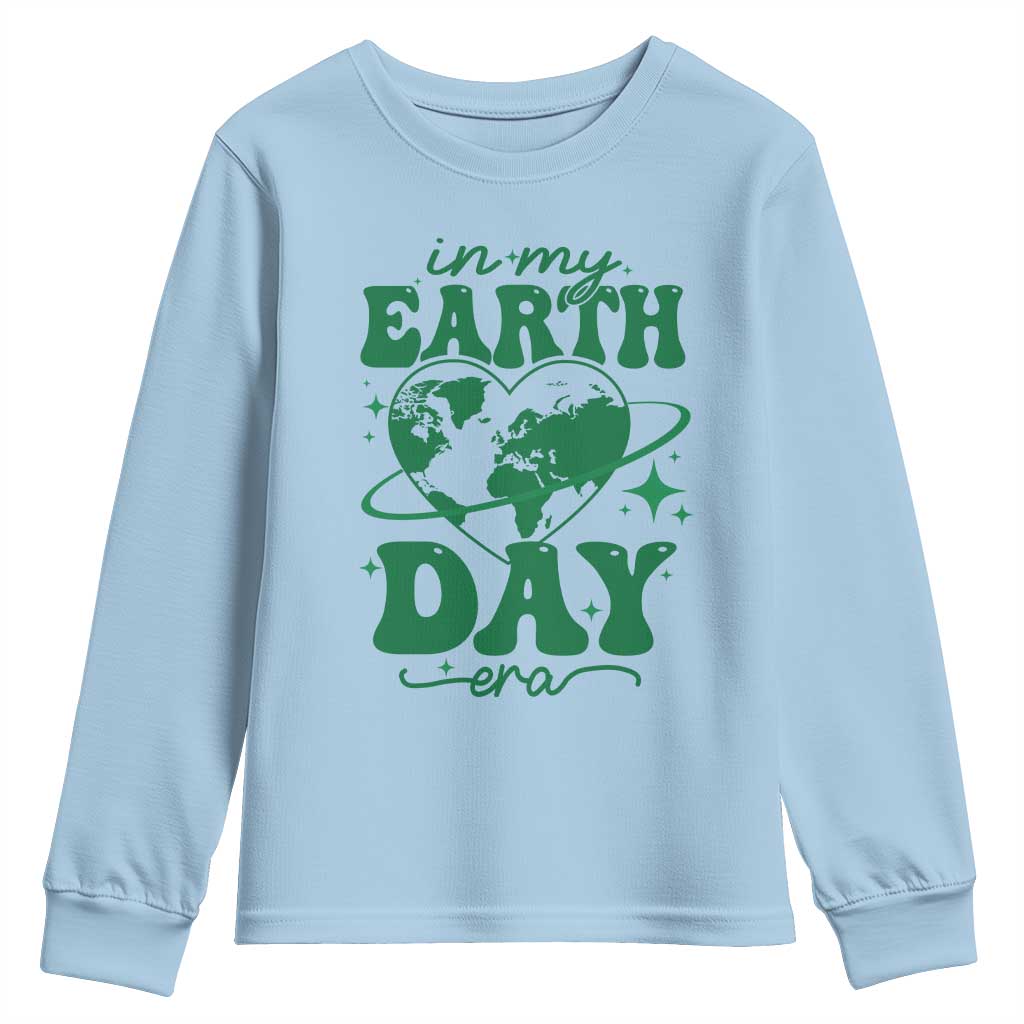 In My Earth Day Era Youth Sweatshirt Cute Groovy Planet Heart