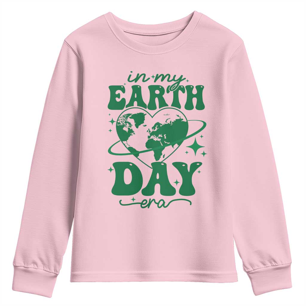 In My Earth Day Era Youth Sweatshirt Cute Groovy Planet Heart