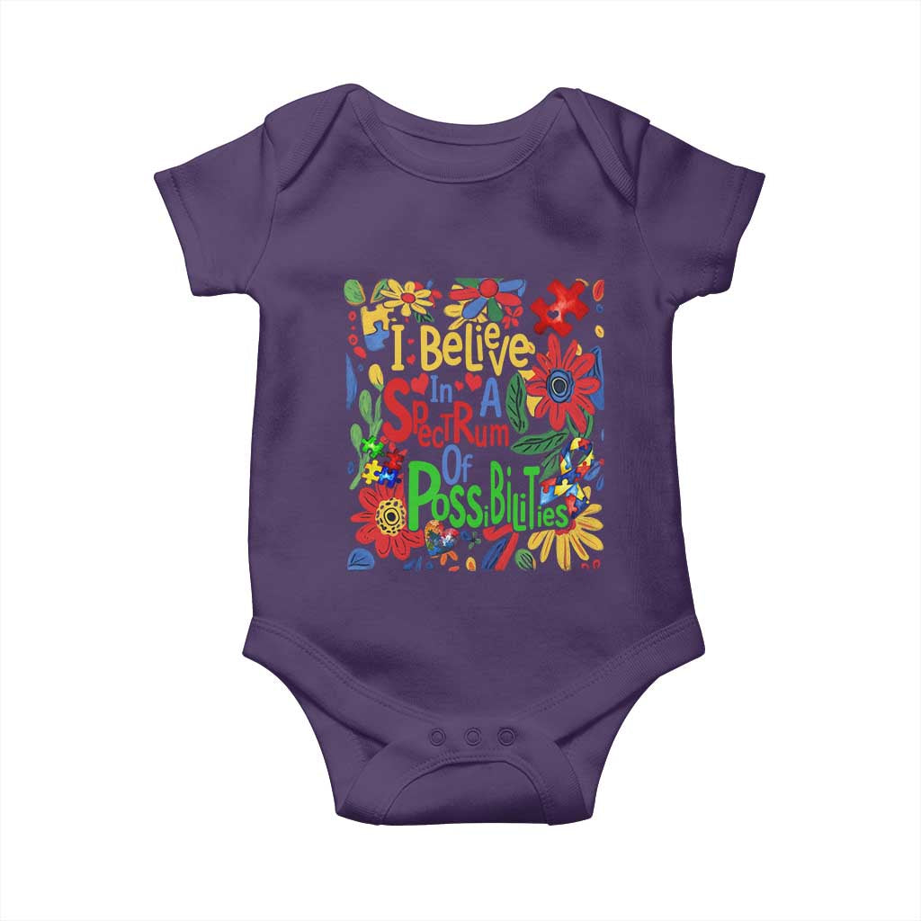 Autism Acceptance Baby Onesie I Believe In A Spectrum Of Possibilities Retro Boho