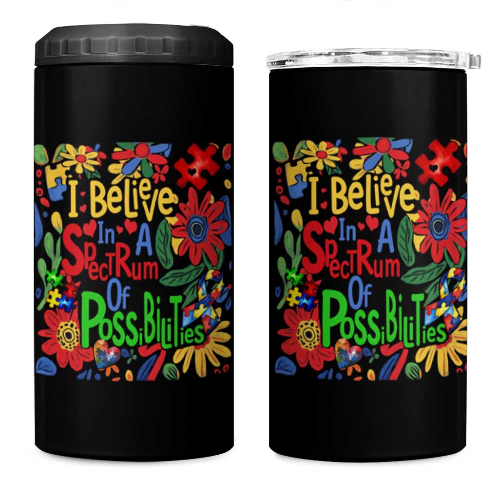 Autism Acceptance 4 in 1 Can Cooler Tumbler I Believe In A Spectrum Of Possibilities Retro Boho