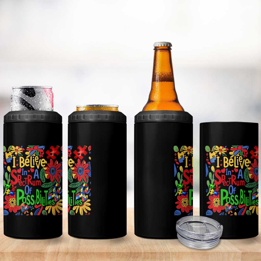 Autism Acceptance 4 in 1 Can Cooler Tumbler I Believe In A Spectrum Of Possibilities Retro Boho