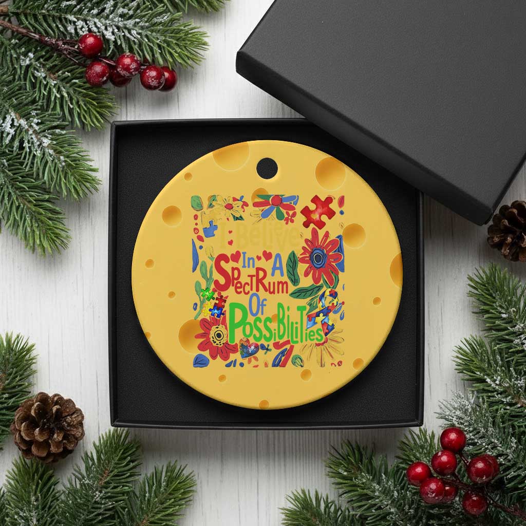 Autism Acceptance Ceramic Ornament I Believe In A Spectrum Of Possibilities Retro Boho - Wonder Print Shop
