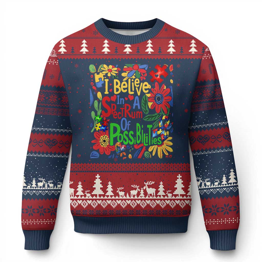 Autism Acceptance Ugly Christmas Sweater I Believe In A Spectrum Of Possibilities Retro Boho - Wonder Print Shop
